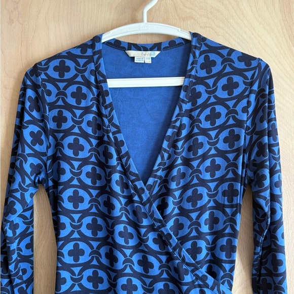 Boden Jersey Wrap Midi Dress Blue Black Print Long Sleeve Sz 6P - Picture 5 of 14
